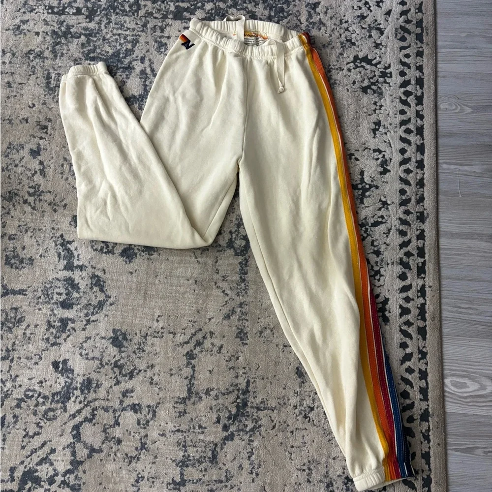 Never worn Aviator Nation Cream Sweatpants with Rainbow Trim - Picture 1 of 4